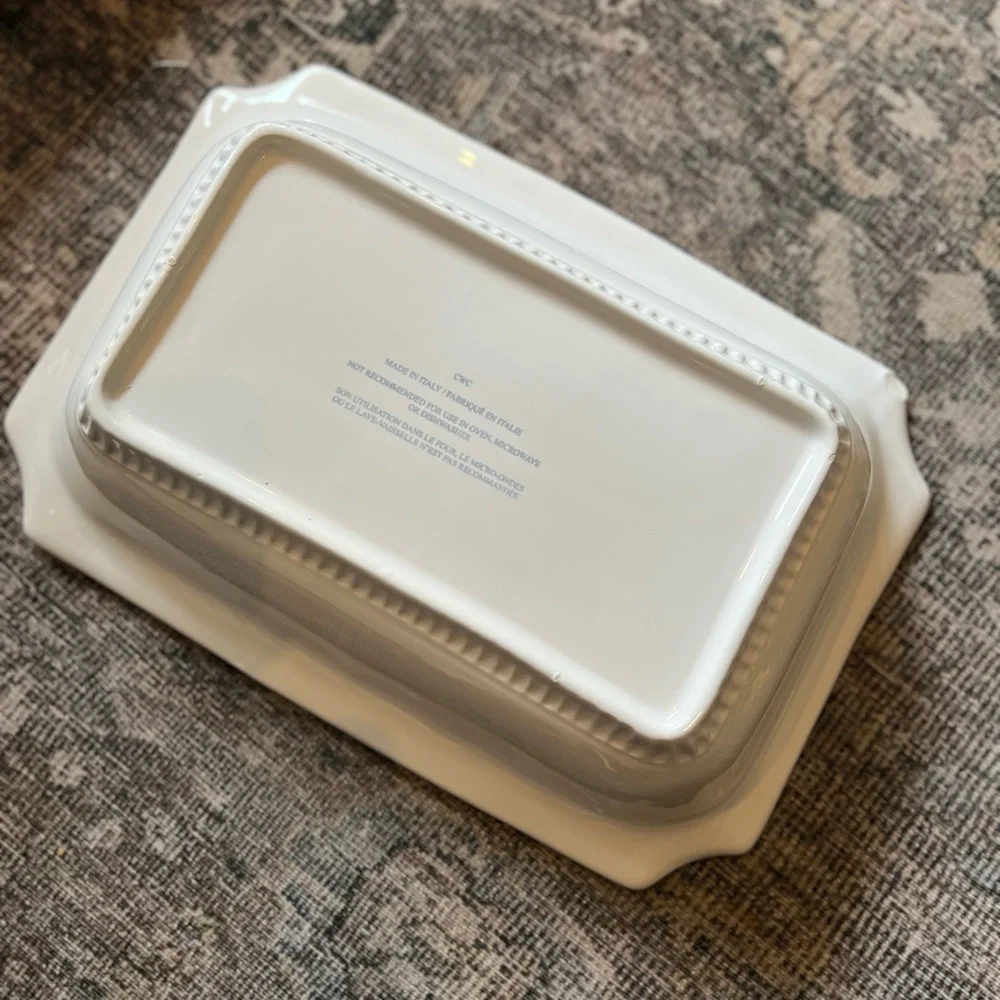 Set of 2 Vintage CWC Italian White Octagonal Dish Embossed Ceramic 13” x 9.25